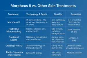 How Often Can I have Morpheus 8? 2 Table to show benefits of Morpheus 8 Dorchester compared to other skin treatments